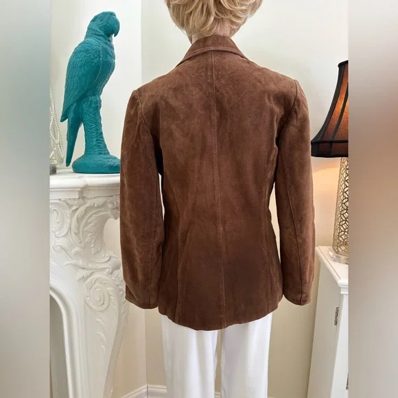 Brown Suede Women's Blazer Jacket - Classic Tailored Style - Picture 5 of 12
